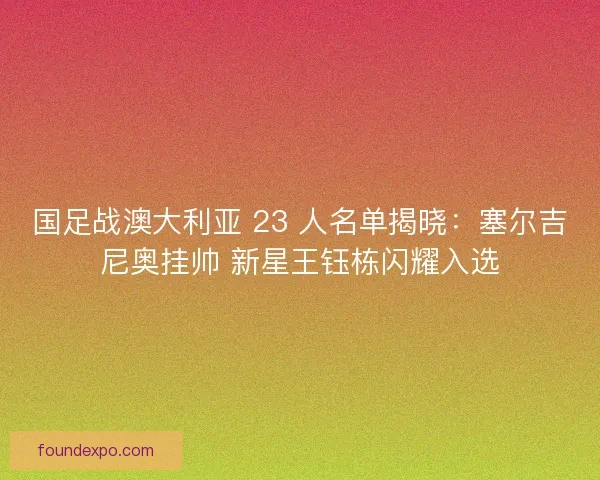 国足战澳大利亚 23 人名单揭晓：塞尔吉尼奥挂帅 新星王钰栋闪耀入选